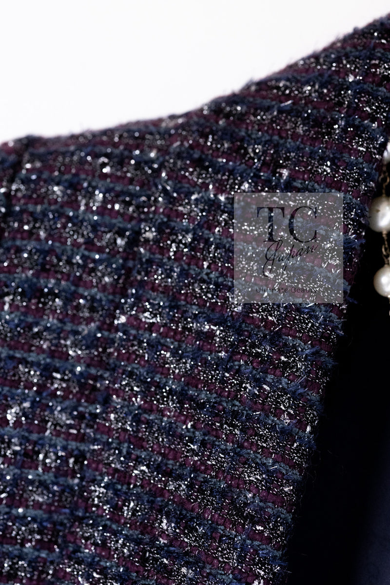 CHANEL 14B Navy Purple Metallic Tweed Jacket 36 38 シャネル ネイビー パープル メタリック ツイード ジャケット 即発