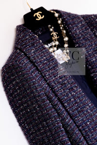 CHANEL 14B Navy Purple Metallic Tweed Jacket 36 38 シャネル ネイビー パープル メタリック ツイード ジャケット 即発