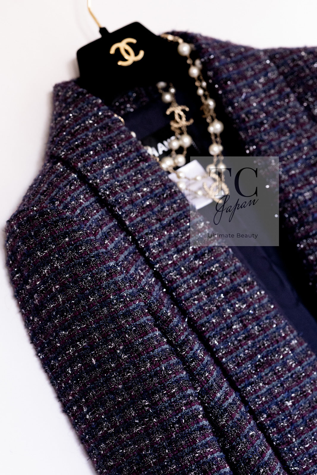 CHANEL 14B Navy Purple Metallic Tweed Jacket 36 38 シャネル ネイビー パープル メタリック ツイード ジャケット 即発