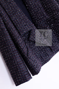 CHANEL 14B Navy Purple Metallic Tweed Jacket 36 38 シャネル ネイビー パープル メタリック ツイード ジャケット 即発