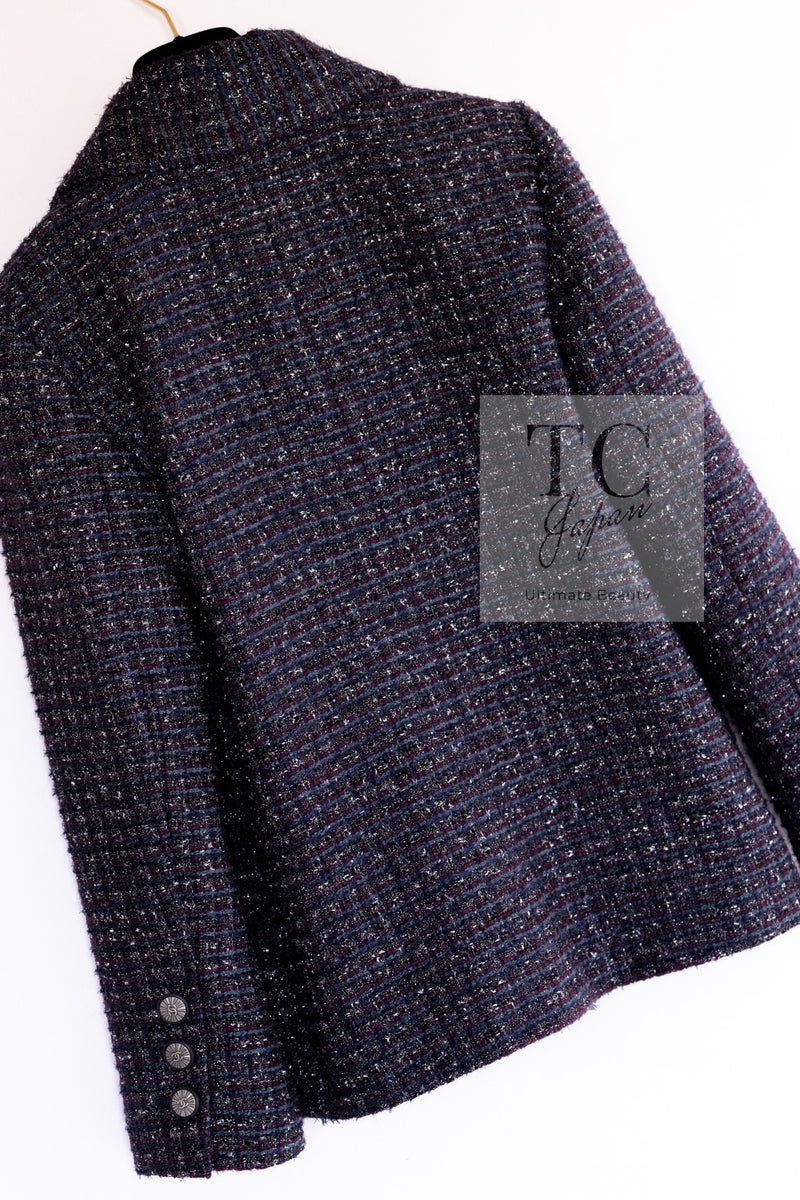 CHANEL 14B Navy Purple Metallic Tweed Jacket 36 38 シャネル ネイビー パープル メタリック ツイード ジャケット 即発