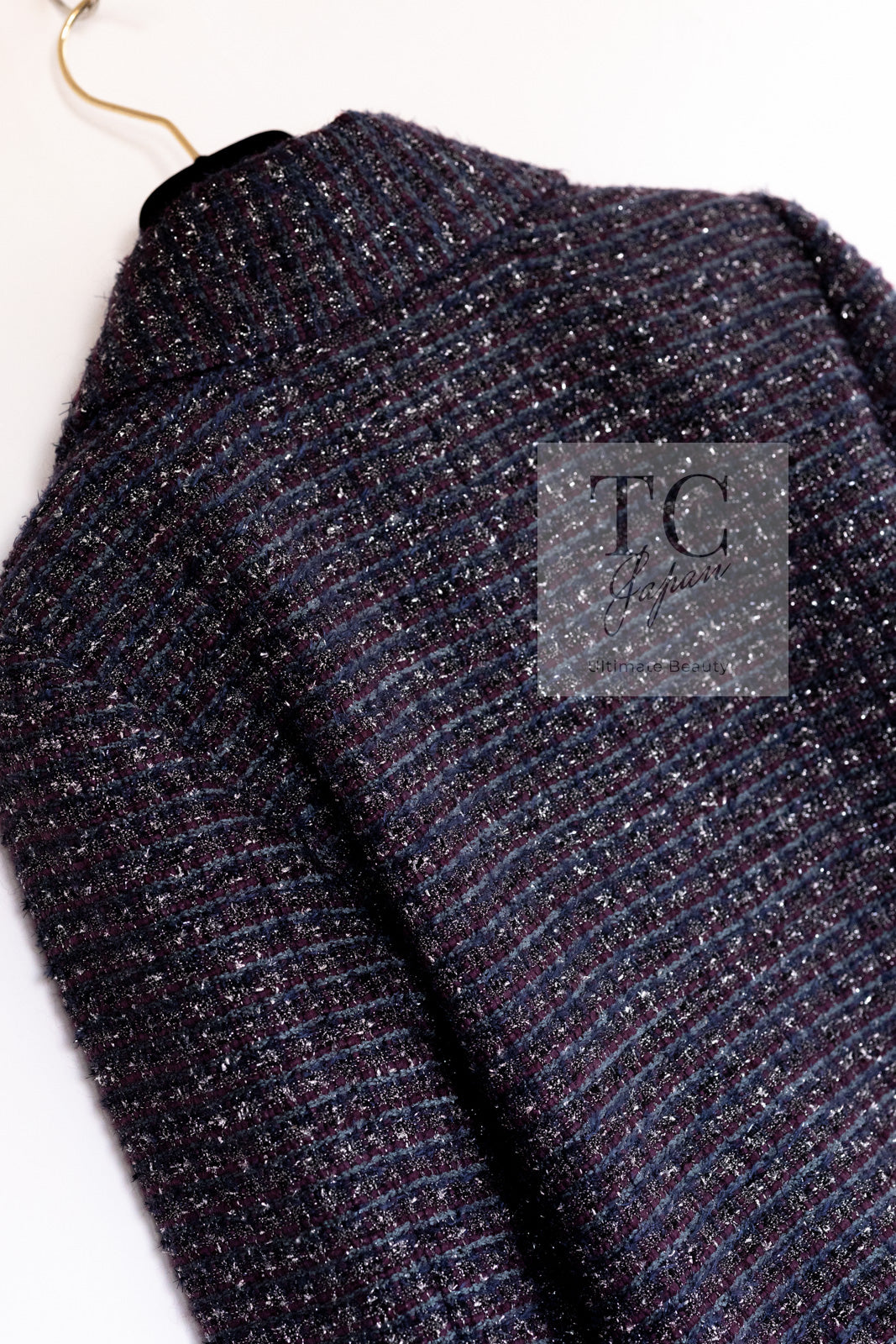 CHANEL 14B Navy Purple Metallic Tweed Jacket 36 38 シャネル ネイビー パープル メタリック ツイード ジャケット 即発