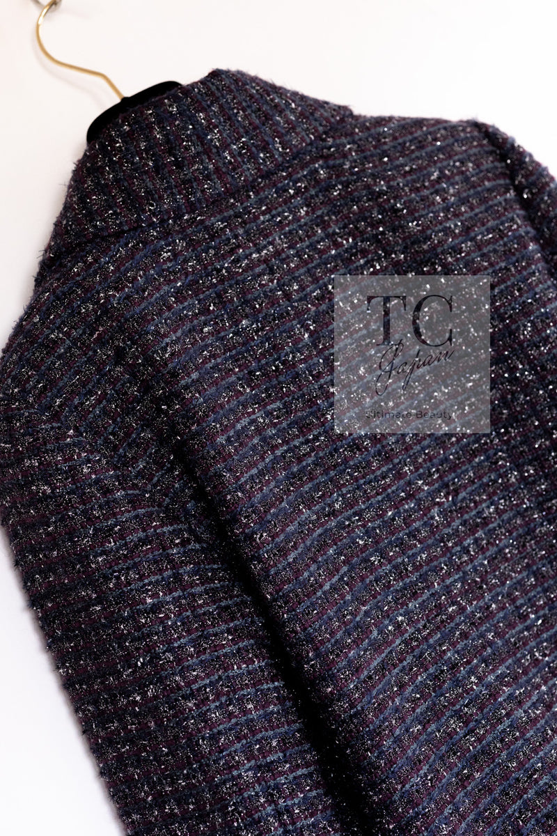 CHANEL 14B Navy Purple Metallic Tweed Jacket 36 38 シャネル ネイビー パープル メタリック ツイード ジャケット 即発