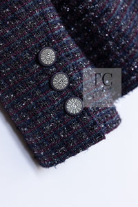 CHANEL 14B Navy Purple Metallic Tweed Jacket 36 38 シャネル ネイビー パープル メタリック ツイード ジャケット 即発