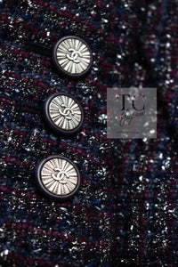 CHANEL 14B Navy Purple Metallic Tweed Jacket 36 38 シャネル ネイビー パープル メタリック ツイード ジャケット 即発