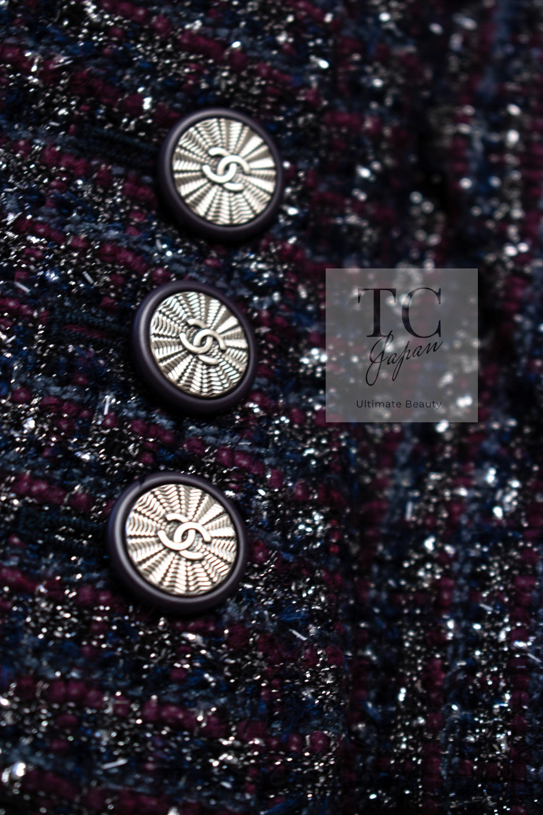 CHANEL 14B Navy Purple Metallic Tweed Jacket 36 38 シャネル ネイビー パープル メタリック ツイード ジャケット 即発
