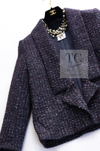 CHANEL 14B Navy Purple Metallic Tweed Jacket 36 38 シャネル ネイビー パープル メタリック ツイード ジャケット 即発