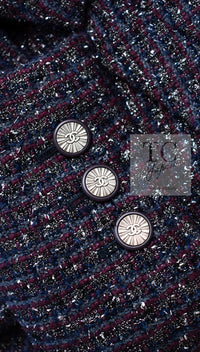 CHANEL 14B Navy Purple Metallic Tweed Jacket 36 38 シャネル ネイビー パープル メタリック ツイード ジャケット 即発