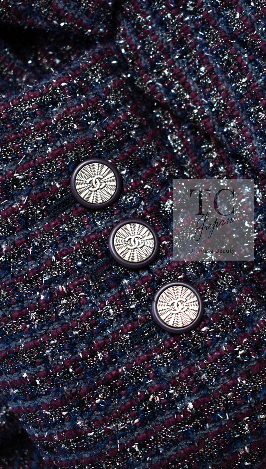 CHANEL 14B Navy Purple Metallic Tweed Jacket 36 38 シャネル ネイビー パープル メタリック ツイード ジャケット 即発