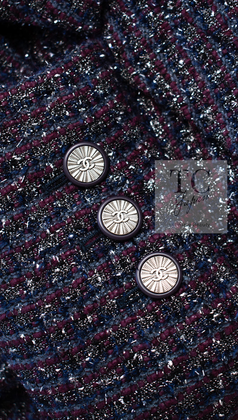 CHANEL 14B Navy Purple Metallic Tweed Jacket 36 38 シャネル ネイビー パープル メタリック ツイード ジャケット 即発