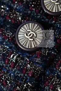 CHANEL 14B Navy Purple Metallic Tweed Jacket 36 38 シャネル ネイビー パープル メタリック ツイード ジャケット 即発