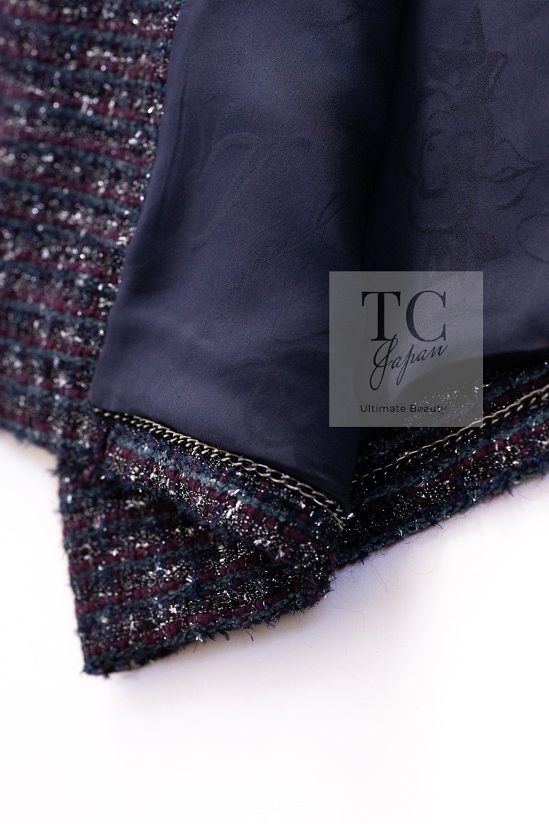 CHANEL 14B Navy Purple Metallic Tweed Jacket 36 38 シャネル ネイビー パープル メタリック ツイード ジャケット 即発