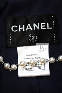 CHANEL 14B Navy Purple Metallic Tweed Jacket 36 38 シャネル ネイビー パープル メタリック ツイード ジャケット 即発