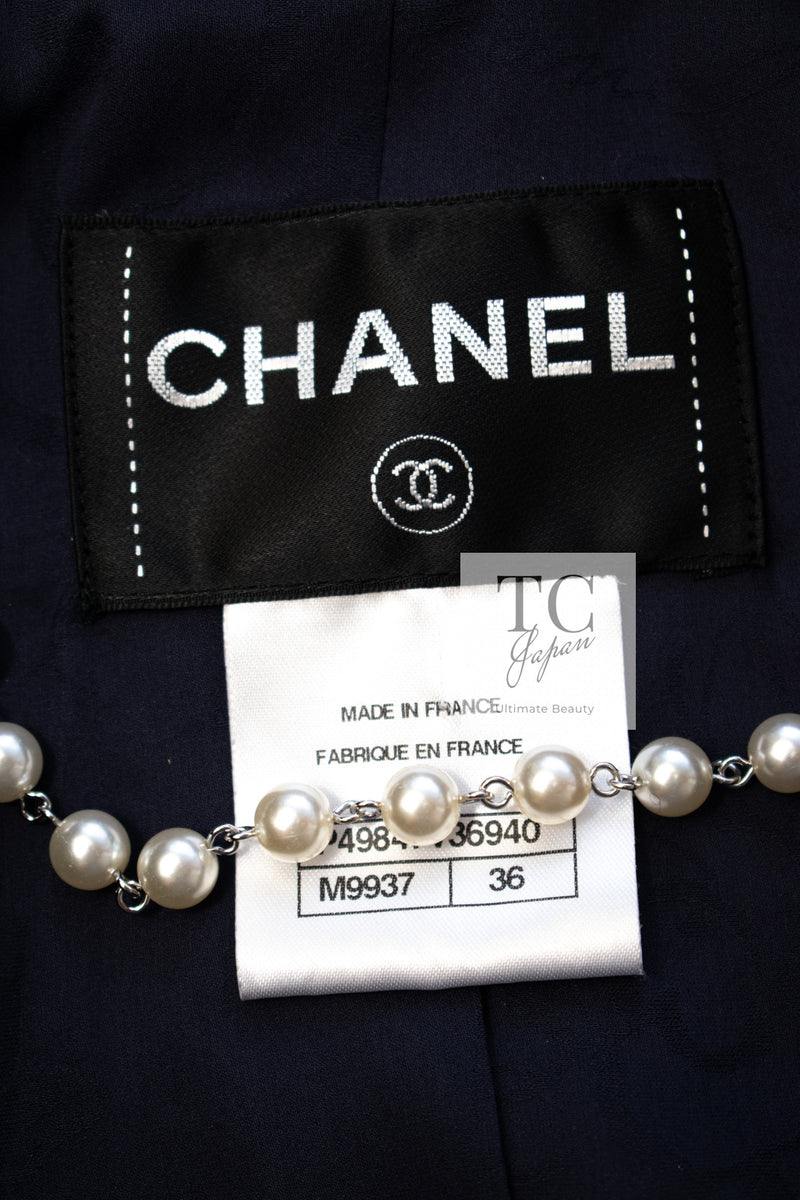 CHANEL 14B Navy Purple Metallic Tweed Jacket 36 38 シャネル ネイビー パープル メタリック ツイード ジャケット 即発