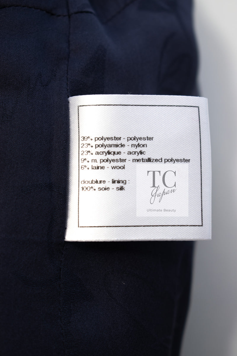 CHANEL 14B Navy Purple Metallic Tweed Jacket 36 38 シャネル ネイビー パープル メタリック ツイード ジャケット 即発