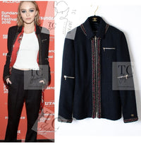 CHANEL 10PF Black Zipper Pocket Wool Silk Jacket 38 シャネル ブラック ジッパー ポケット ウール シルク ジャケット 即発