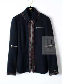 CHANEL 10PF Black Zipper Pocket Wool Silk Jacket 38 シャネル ブラック ジッパー ポケット ウール シルク ジャケット 即発