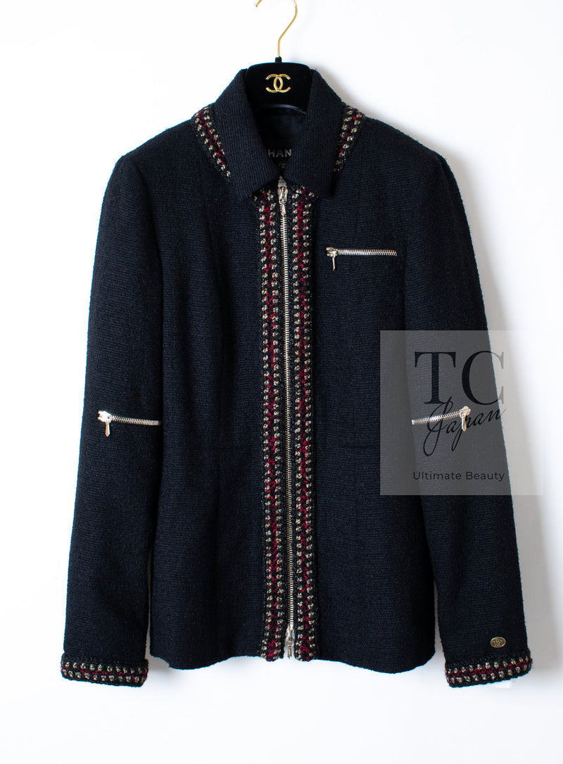 CHANEL 10PF Black Zipper Pocket Wool Silk Jacket 38 シャネル ブラック ジッパー ポケット ウール シルク ジャケット 即発