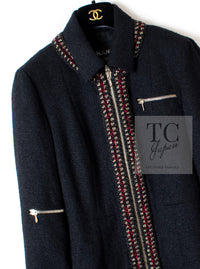 CHANEL 10PF Black Zipper Pocket Wool Silk Jacket 38 シャネル ブラック ジッパー ポケット ウール シルク ジャケット 即発