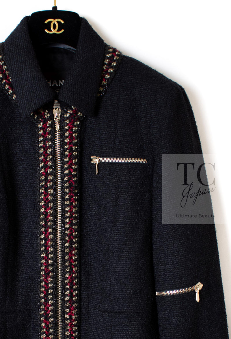 CHANEL 10PF Black Zipper Pocket Wool Silk Jacket 38 シャネル ブラック ジッパー ポケット ウール シルク ジャケット 即発