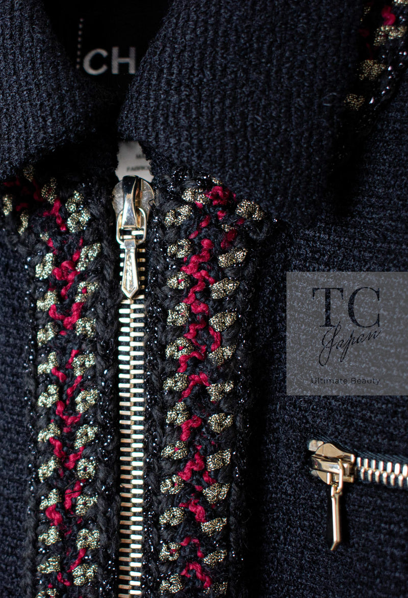 CHANEL 10PF Black Zipper Pocket Wool Silk Jacket 38 シャネル ブラック ジッパー ポケット ウール シルク ジャケット 即発