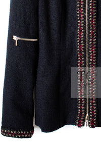 CHANEL 10PF Black Zipper Pocket Wool Silk Jacket 38 シャネル ブラック ジッパー ポケット ウール シルク ジャケット 即発
