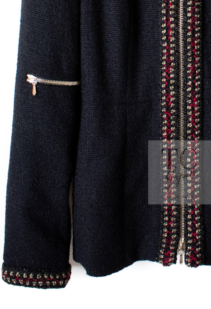 CHANEL 10PF Black Zipper Pocket Wool Silk Jacket 38 シャネル ブラック ジッパー ポケット ウール シルク ジャケット 即発