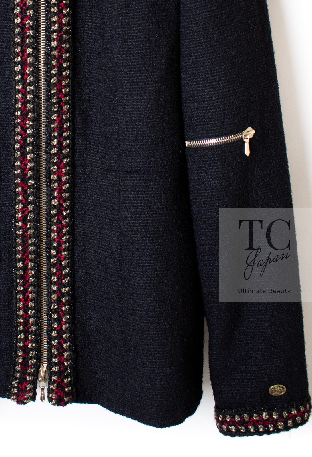 CHANEL 10PF Black Zipper Pocket Wool Silk Jacket 38 シャネル ブラック ジッパー ポケット ウール シルク ジャケット 即発