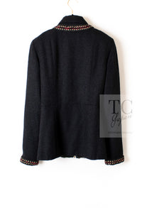 CHANEL 10PF Black Zipper Pocket Wool Silk Jacket 38 シャネル ブラック ジッパー ポケット ウール シルク ジャケット 即発