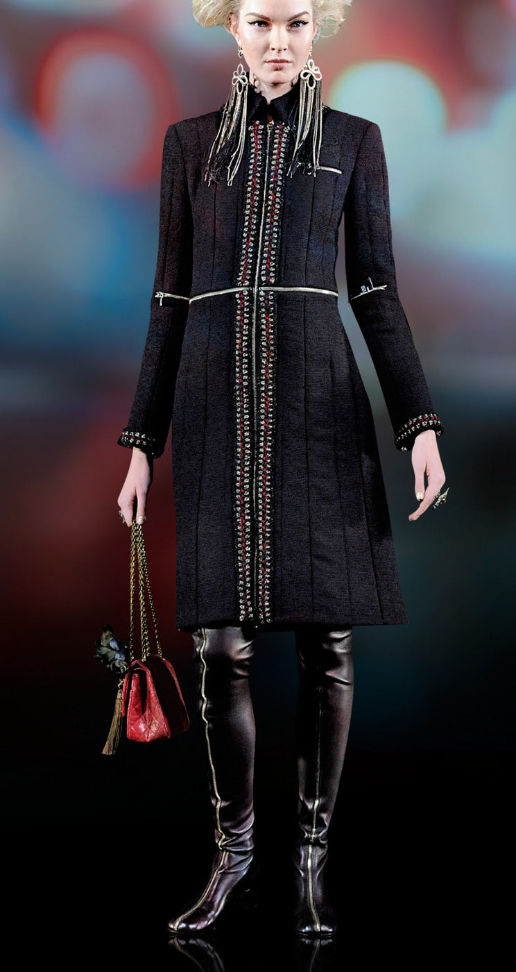 CHANEL 10PF Black Zipper Pocket Wool Silk Jacket 38 シャネル ブラック ジッパー ポケット ウール シルク ジャケット 即発