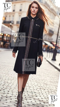 CHANEL 10PF Black Zipper Trimming Wool Silk Coat 34 38 40 シャネル ブラック ジッパー トリミング ウール シルク コート 即発