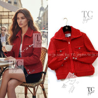 CHANEL 19A Coral Red Zipper Wool Tweed Coat Jacket 36 38 42 シャネル コーラル レッド ジッパー ウール ツイード コート ジャケット 即発 - TC JAPAN