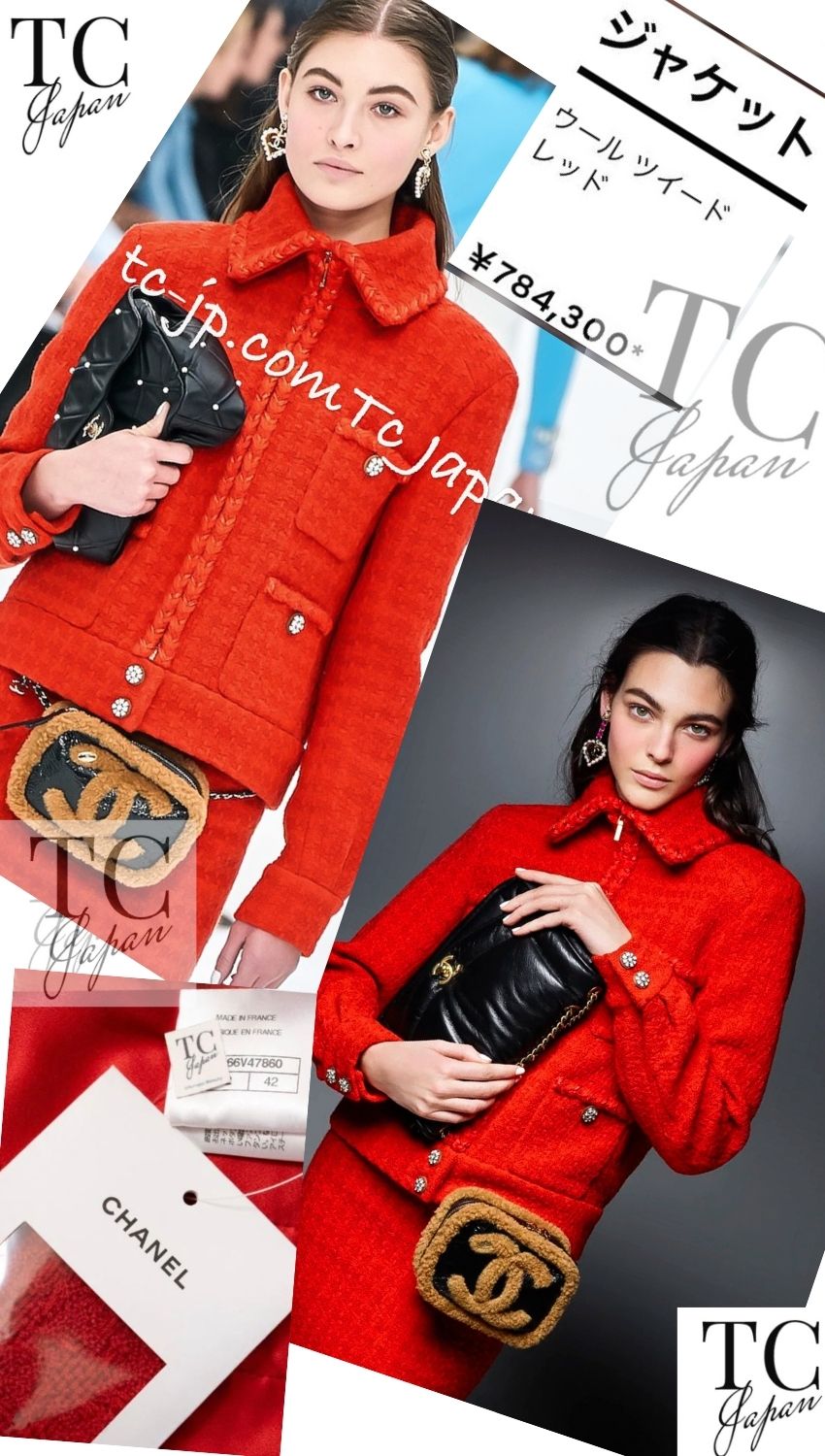 CHANEL 19A Coral Red Zipper Wool Tweed Coat Jacket 36 38 42 シャネル コーラル レッド ジッパー ウール ツイード コート ジャケット 即発 - TC JAPAN