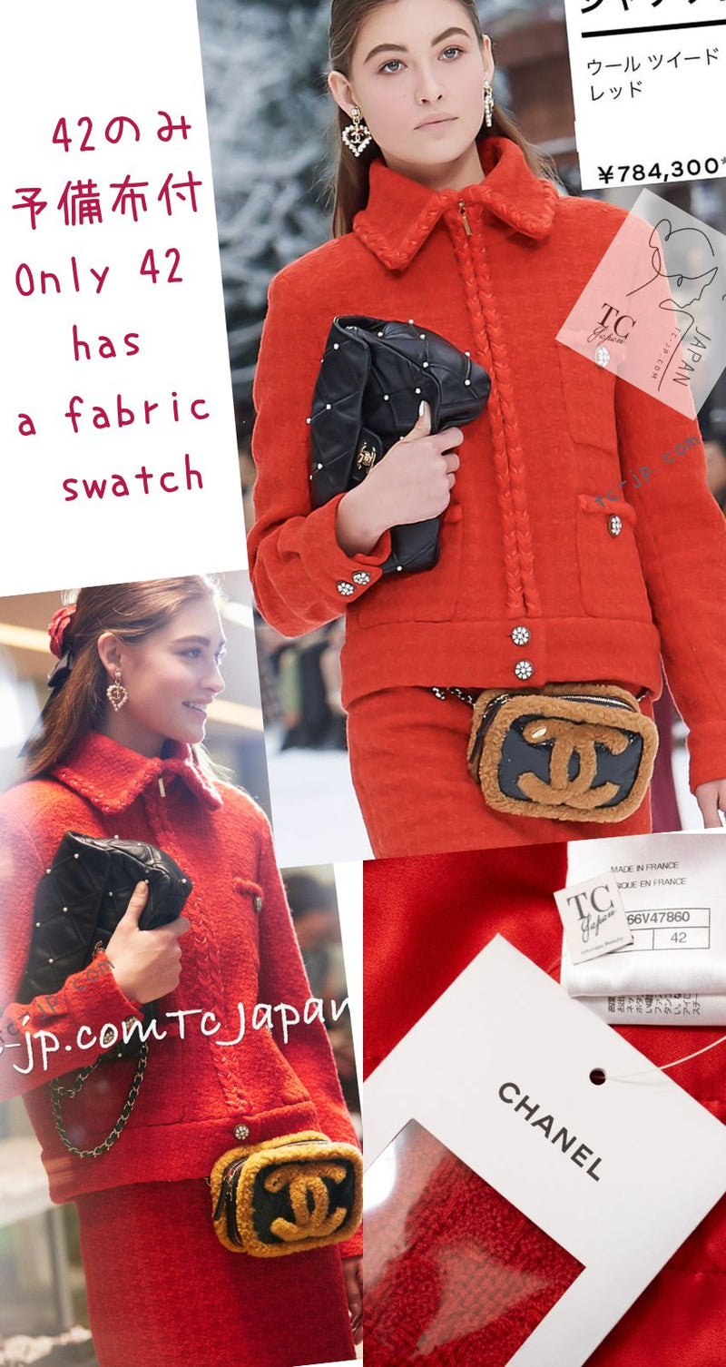 CHANEL 19A Coral Red Zipper Wool Tweed Coat Jacket 36 38 42 シャネル コーラル レッド ジッパー ウール ツイード コート ジャケット 即発