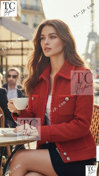 CHANEL 19A Coral Red Zipper Wool Tweed Coat Jacket 36 38 42 シャネル コーラル レッド ジッパー ウール ツイード コート ジャケット 即発 - TC JAPAN