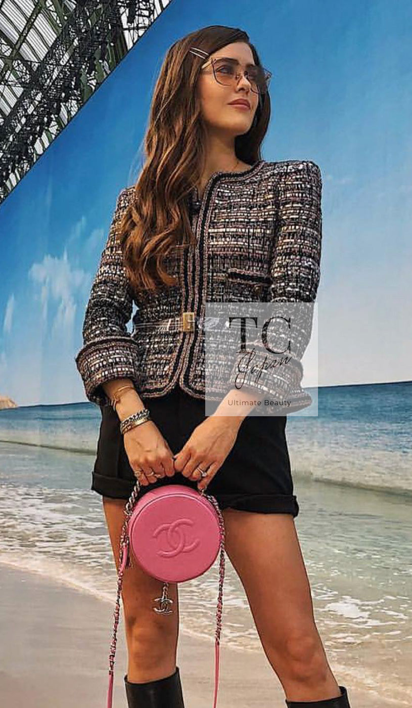 CHANEL 18PF black grey pink silver metallic tweed jacket styling