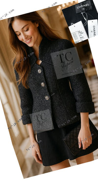 CHANEL 18PA Black Metallic Wool Thick Soft Jacket 40 シャネル ブラック メタリック 肉厚 ふんわり ウール ジャケット コート 即発