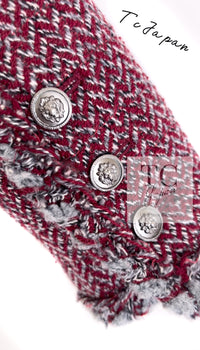 CHANEL 08A Bordeaux Wine Red Gray Collarless Wool Tweed Jacket 38 4