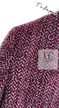CHANEL 08A Bordeaux Wine Red Gray Collarless Wool Tweed Jacket 38 18