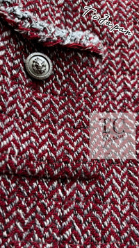 CHANEL 08A Bordeaux Wine Red Gray Collarless Wool Tweed Jacket 38 | HK