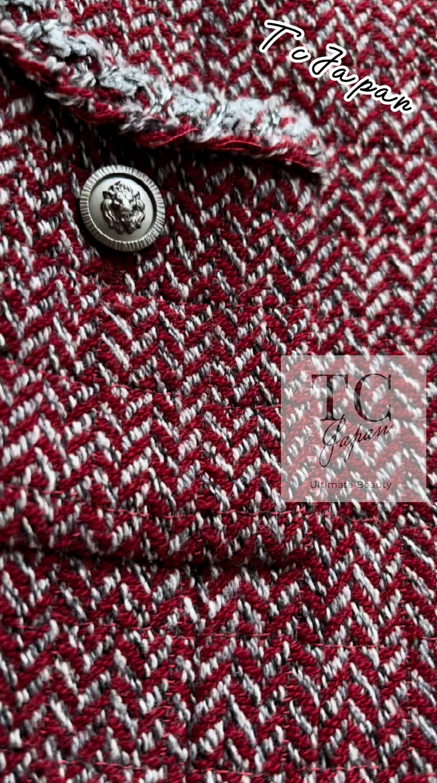 CHANEL 08A Bordeaux Wine Red Gray Collarless Wool Tweed Jacket 38 | HK