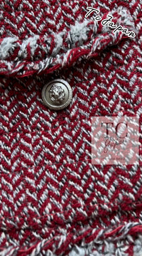 CHANEL 08A Bordeaux Wine Red Gray Collarless Wool Tweed Jacket 38 | HK