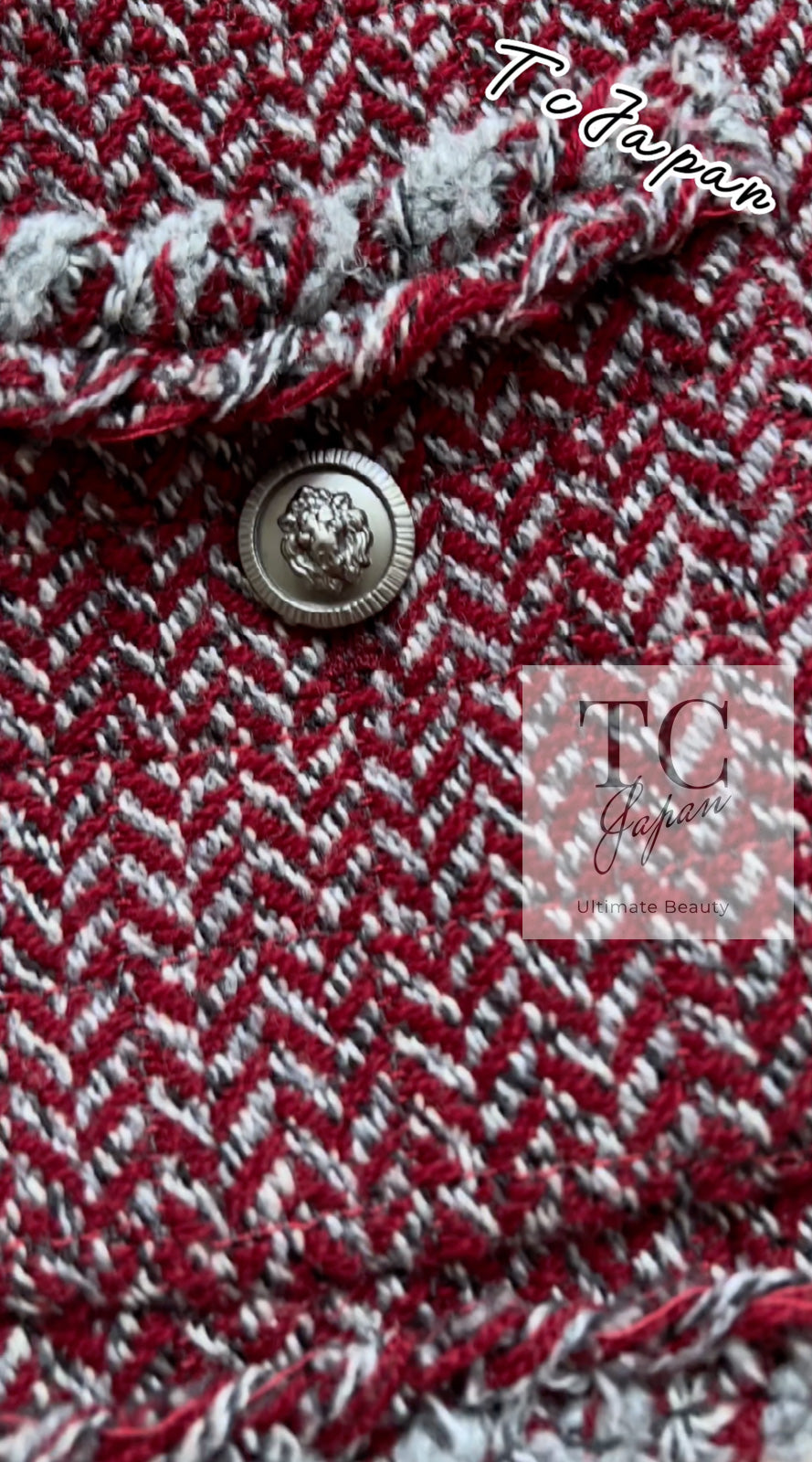 CHANEL 08A Bordeaux Wine Red Gray Collarless Wool Tweed Jacket 38 | HK