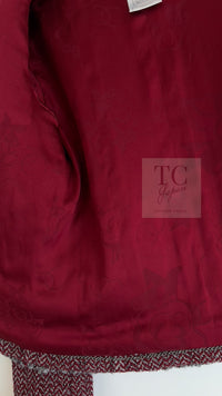 CHANEL 08A Bordeaux Wine Red Gray Wool Tweed Jacket 34 シャネル ボルドー ワイン レッド グレー ウール ツイード ジャケット 即発