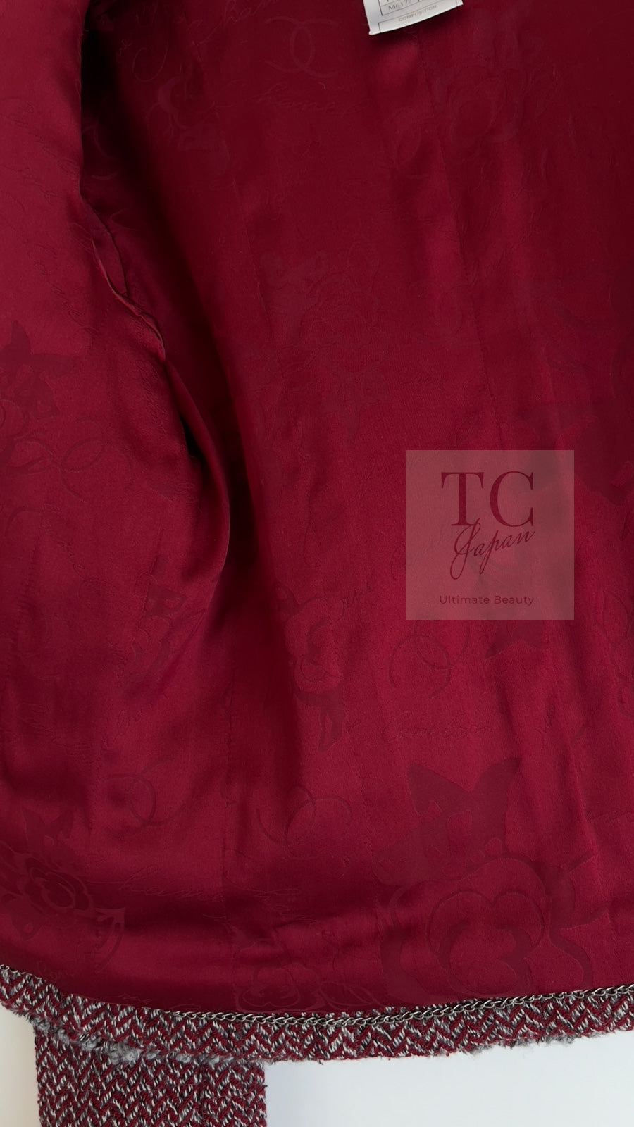 CHANEL 08A Bordeaux Wine Red Gray Wool Tweed Jacket 34 シャネル ボルドー ワイン レッド グレー ウール ツイード ジャケット 即発