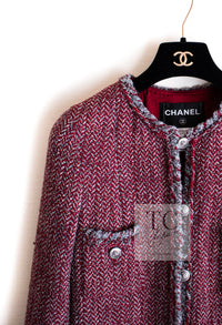CHANEL 08A Bordeaux Wine Red Gray Wool Tweed Jacket 34 シャネル ボルドー ワイン レッド グレー ウール ツイード ジャケット 即発