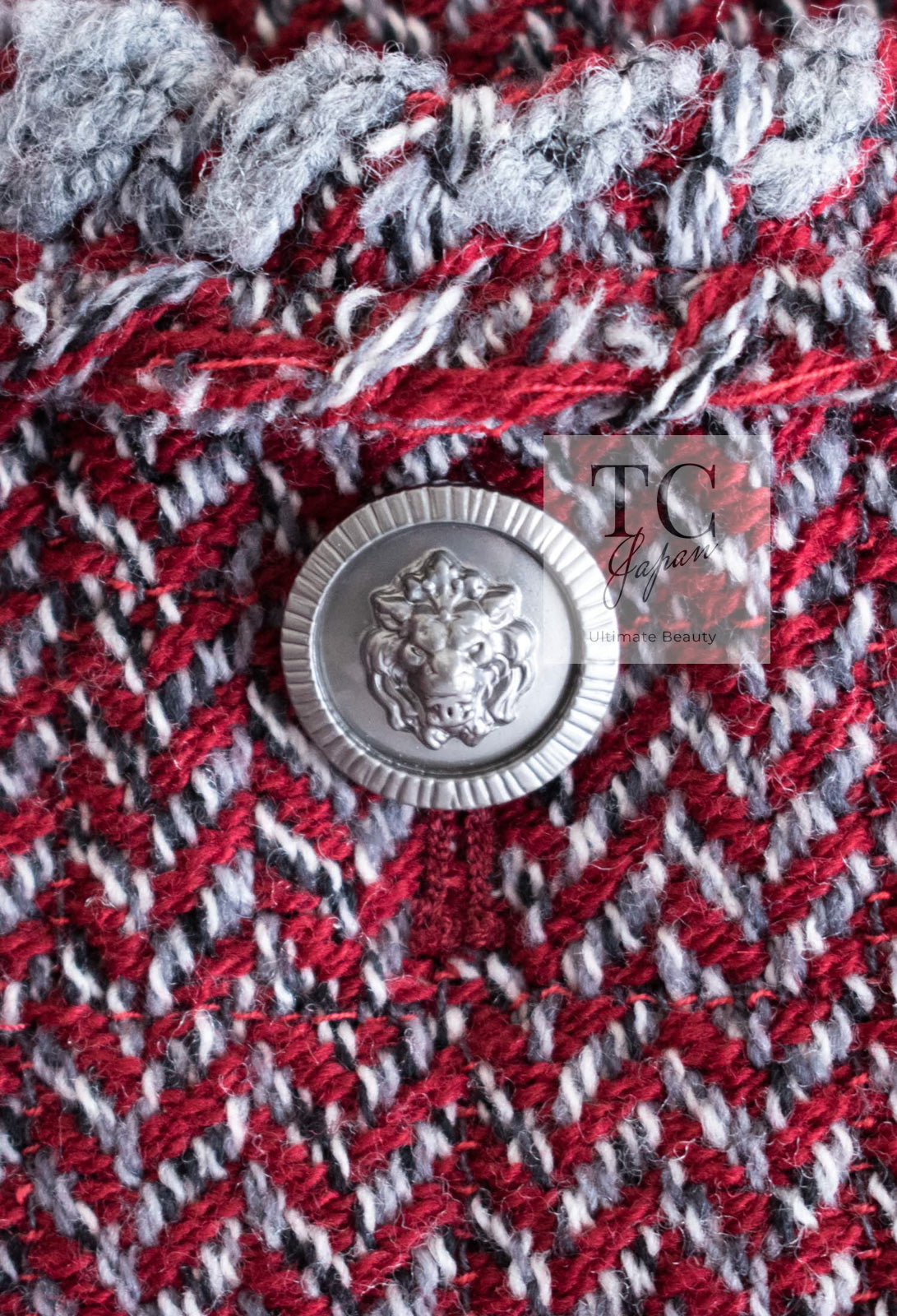 CHANEL 08A Bordeaux Wine Red Gray Wool Tweed Jacket 34 シャネル ボルドー ワイン レッド グレー ウール ツイード ジャケット 即発