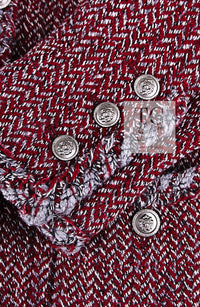 CHANEL 08A Bordeaux Wine Red Gray Wool Tweed Jacket 34 シャネル ボルドー ワイン レッド グレー ウール ツイード ジャケット 即発