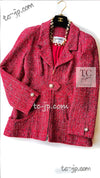 CHANEL 19PS Red Pearl Logo Buttons Tweed Jacket 38 シャネル レッド パール ロゴ ボタン ツイード ジャケット 即発