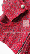 CHANEL 19PS Red Pearl Logo Buttons Tweed Jacket 38 シャネル レッド パール ロゴ ボタン ツイード ジャケット 即発